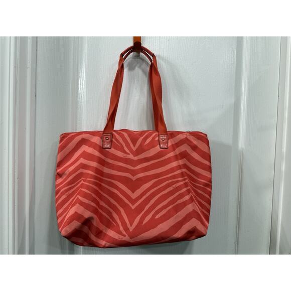 Coach Zebra Shoulder Handbag Tote Signature Two Stripe Orange Canvas 20x11.5x7 - Picture 2 of 10